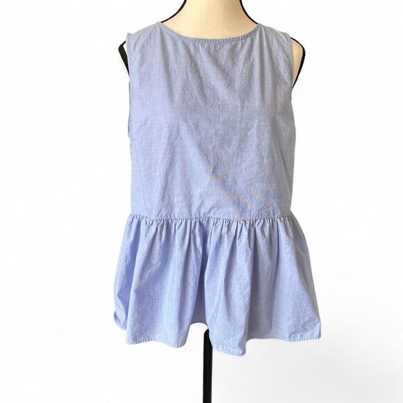 Express Women's Blue Chambray peplum tank top with tie back, L - Picture 2 of 8